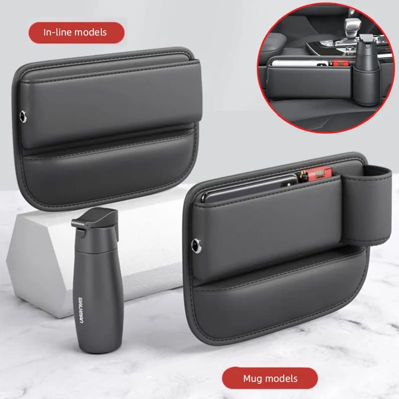 Multifunctional Loose-proof Car Seat Bag Organizer for PU Leather Seat Slot for Car Seat with Glass Holder