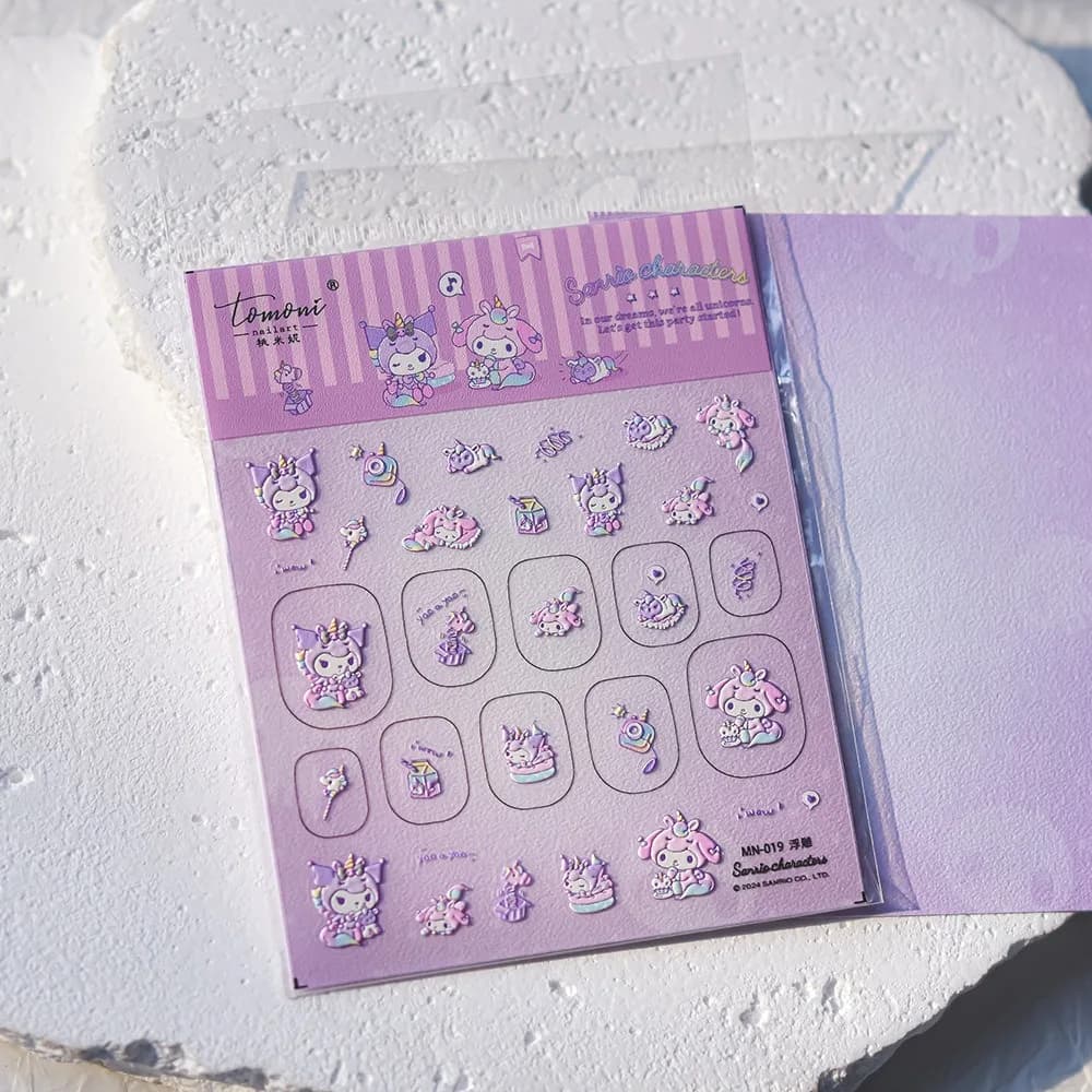 5D Embossed Happy Princess Kuromi Nail Stickers Cartoon Hello Kitty Nail Supplies My Melody Stickers Pochacco Stickers For Nails