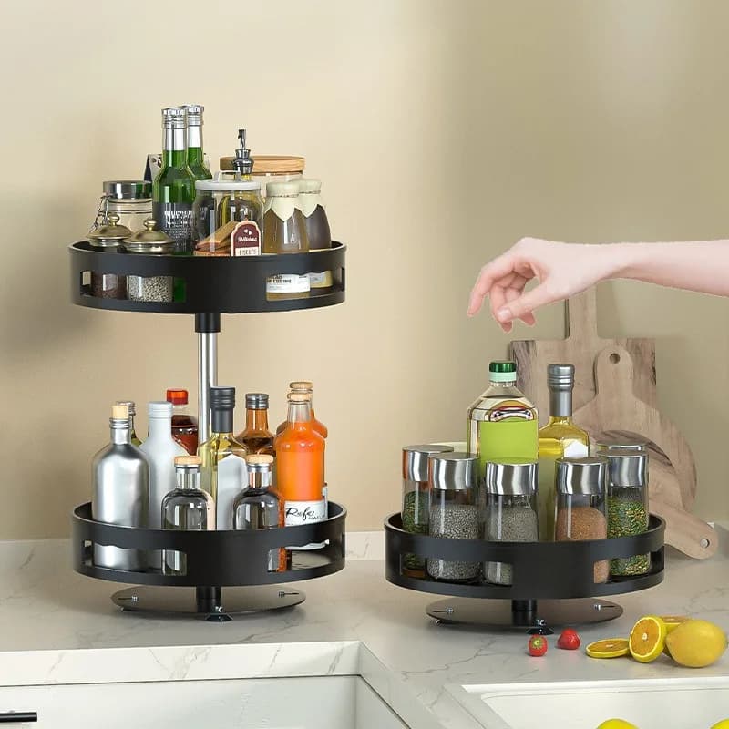 360 ° Portaspezie Girevole Multistrato, Carosello da Cucina per Ripiano, Lazy Susan, Piattaforma Girevole per Bottiglie e Barattoli di Spezie