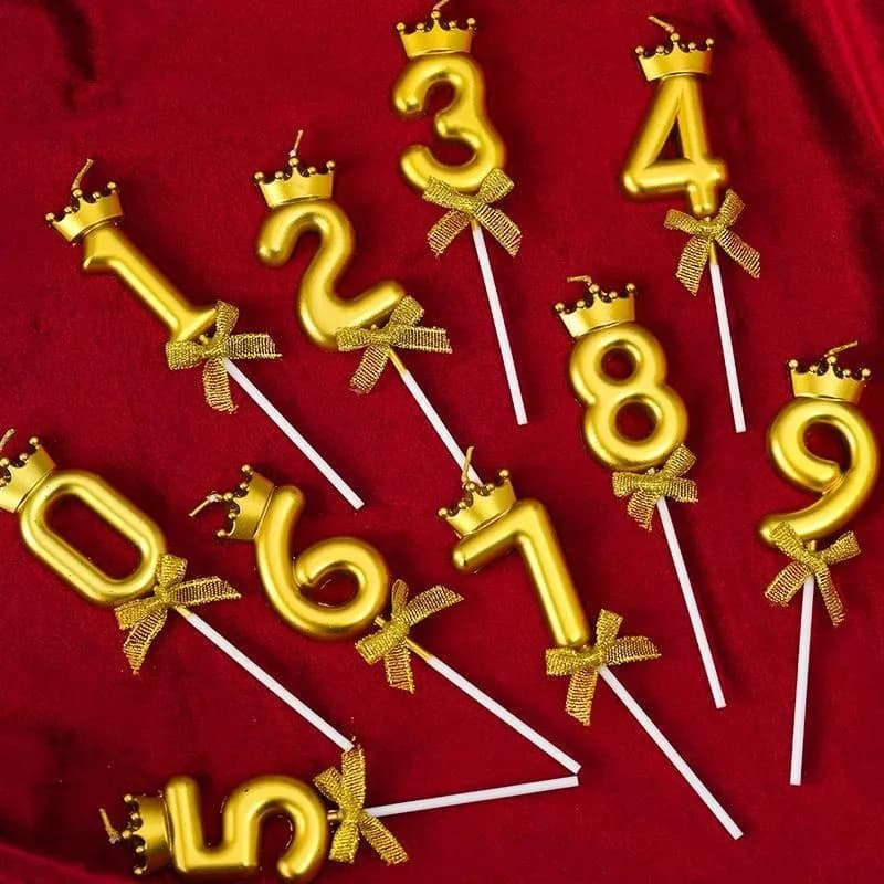 Nuove Candeline Numeriche 0-9 per Compleanno, Originali con Fiocco Dorato e Corona, Decorazione per Torte di Compleanno