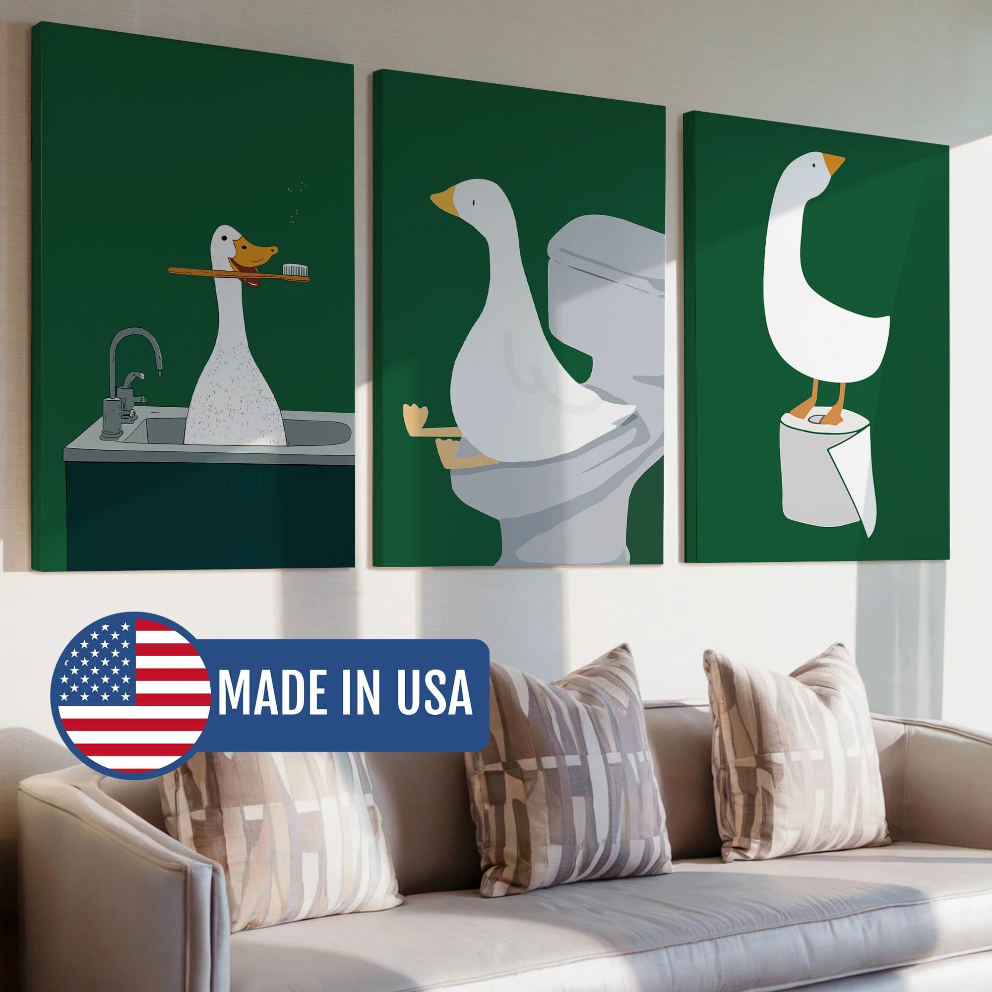 Divertente Silly Goose Spazzolatura dei denti Anatra sulla toilette Stampe d'arte da parete Pittura su tela Poster Immagine per soggiorno Camera da letto Decorazioni per la casa