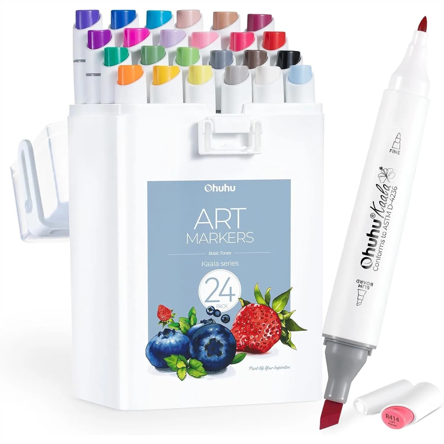 Set di Pennarelli Alcolici a Doppia Punta per Colorazione Adulti, 24 Colori Base + Blender, Pennarelli Artistici Ricaricabili