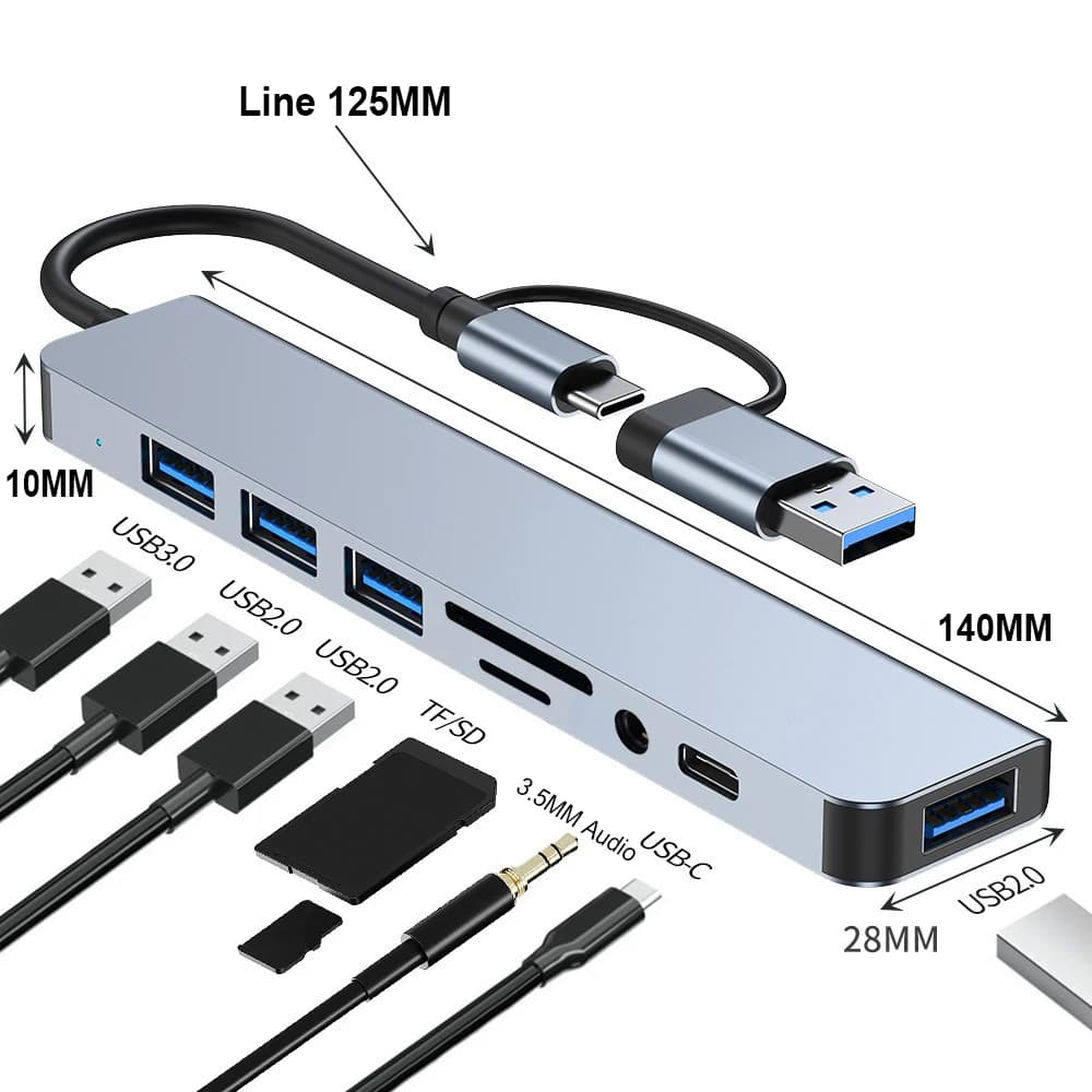 HUB USB con lettore di schede staccabile, porta USB C, USB 3.0 / 2.0, lettore di schede staccabile SD/TF, docking station, accessori