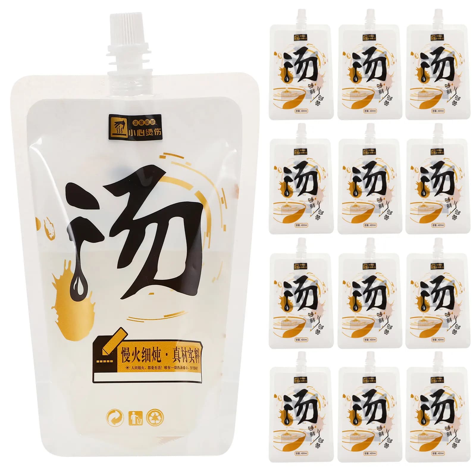 100Pcs Soup Takeout Bags Self-Standing Leak Proof Soup Packing Pouch Food Containers for Catering Takeaway Supplies