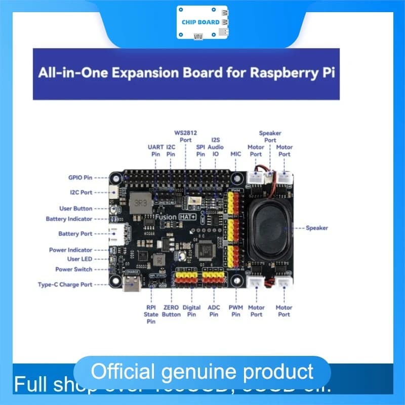 SunFounder Fusion HAT+ Scheda di Controllo Intelligente per Raspberry Pi 5/4/3B+/Zero 2W, Controllo Motori e Servomotori, Audio, ChatGPT/Gemini