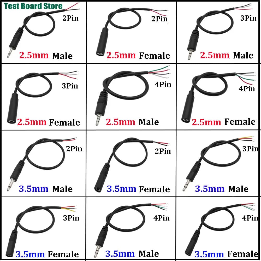 Cavo Audio Mono Stereo da 2,5mm 3,5mm con Connettore Maschio Femmina 2/3/4 Pin, Prolunga Fai da Te per Riparazione Cuffie e Microfoni (1/3/5 Pezzi)