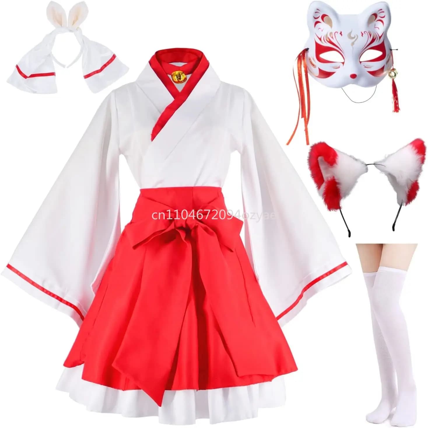 Costume cosplay di volpe kimono rosso e bianco anime giapponese con calzini