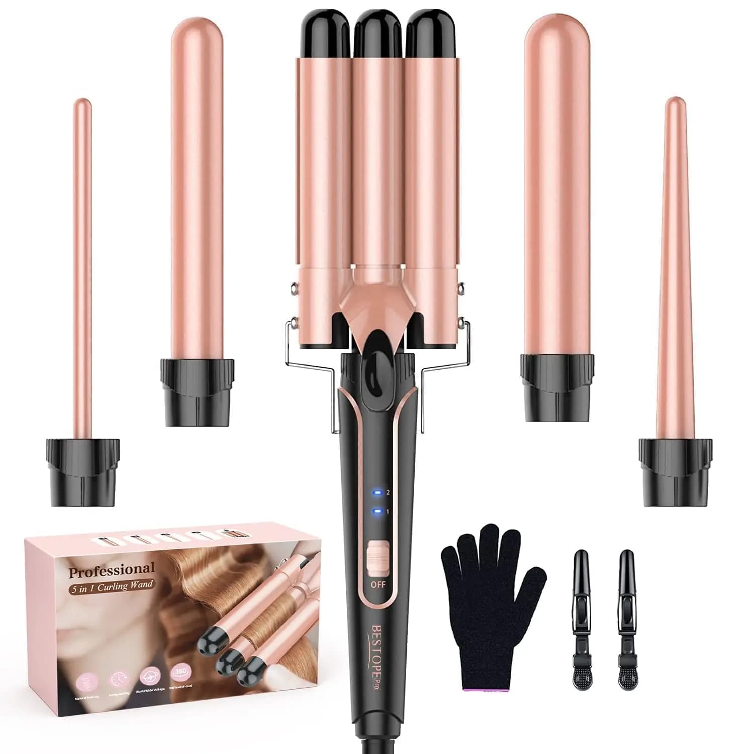 Set Arricciacapelli 5-in-1 with Rapid Heating for All Hair Types, Ferro Arricciacapelli e Piastra per Onde