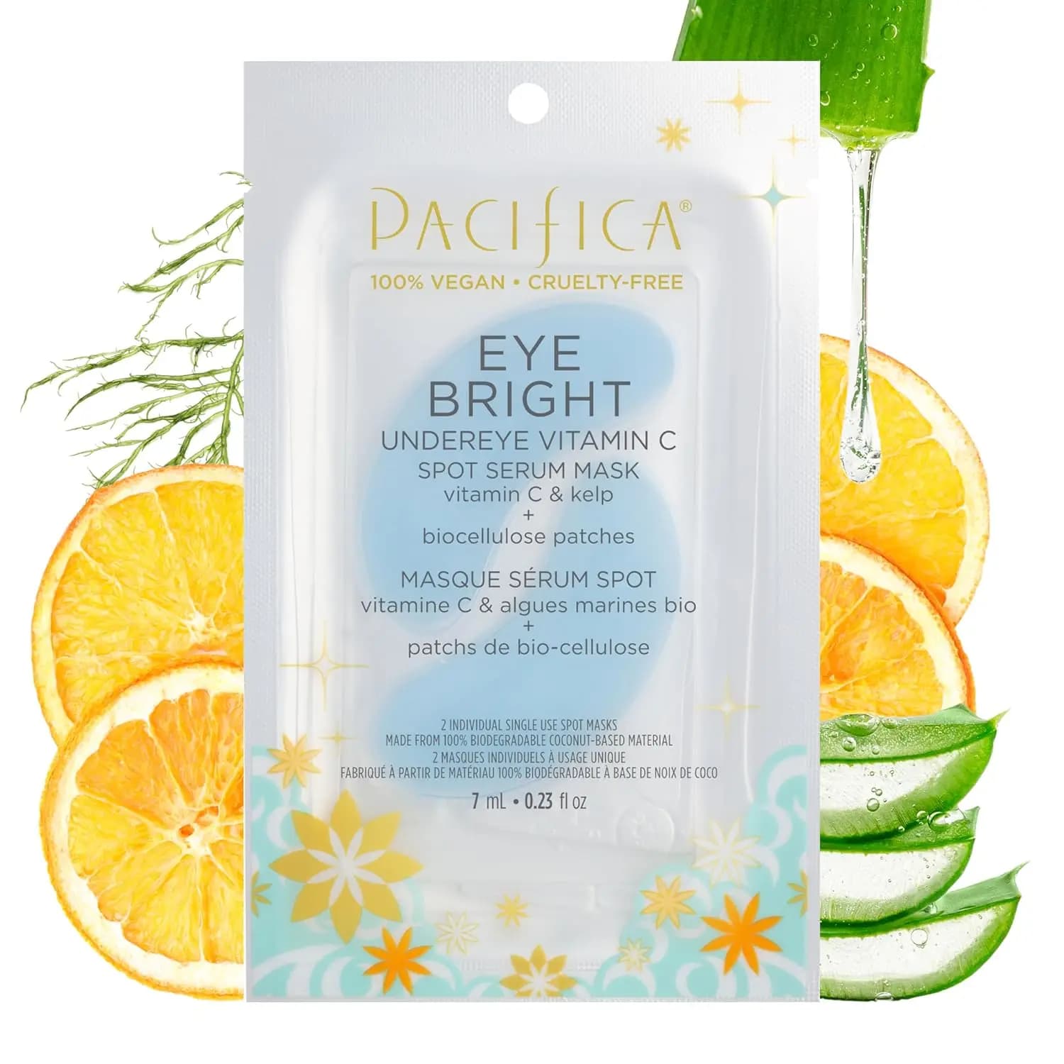 Maschera Siero Illuminante Contorno Occhi alla Vitamina C – Patch per Occhiaie e Borse, Biocellulosa Naturale, Vegano, 1 Paio