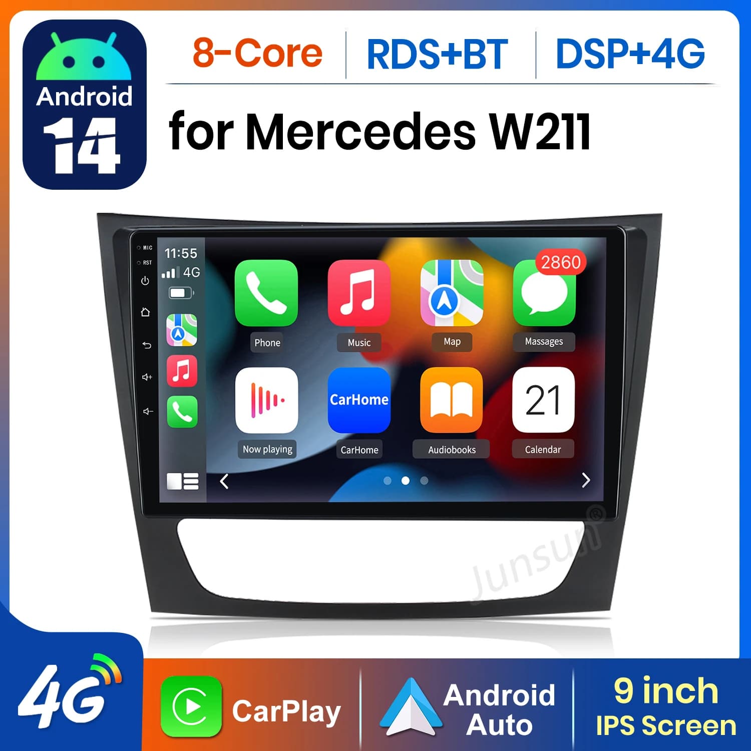 AWESAFE AI 4G LTE Wireless CarPlay Android Auto Autoradio Per Mercedes Benz Classe E W211 E200 E220 2002-2008 GPS Navi BT RDS FM