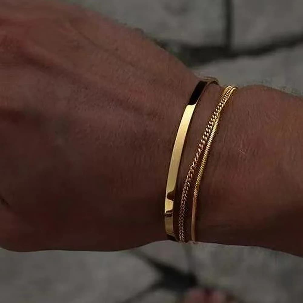 Bracciale a catena in osso di serpente da uomo in acciaio inossidabile color argento Bracciale aperto semplice che non sbiadisce per gioielli Hip Hop di moda da donna