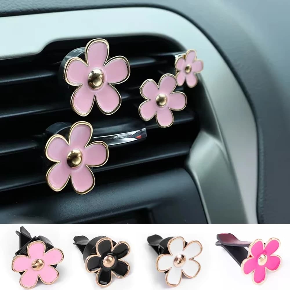 Clip profumatore per auto in lega a forma di margherita, 4 pezzi, design grazioso, profumo a lunga durata