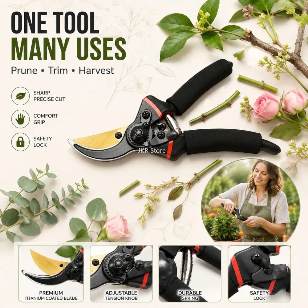 Hand Pruner Shears 8.5 Inch SK5 Blade Garden Pruning Scissors for Bonsai Flowers Fruit Trees Branch Trimming Non Slip Grip