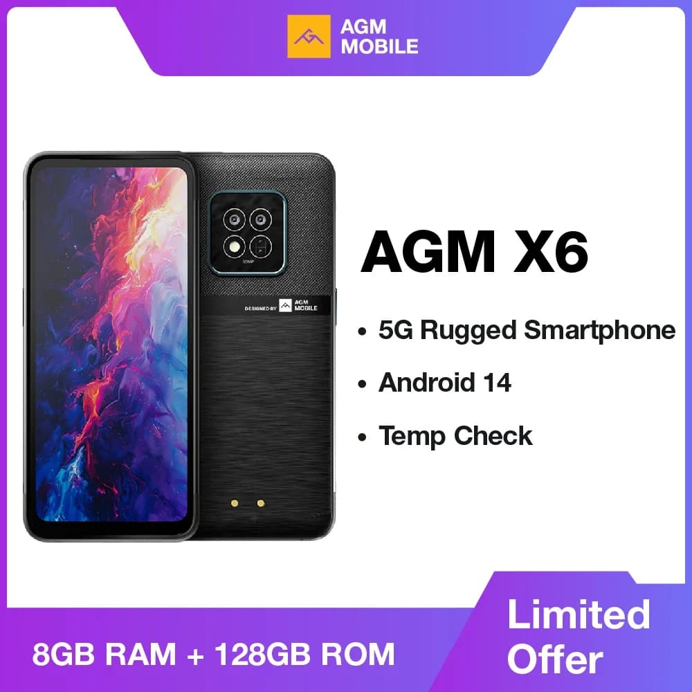 Smartphone AGM X6 5G 6.78" FHD+ Robusto Impermeabile IP68/IP69K Fotocamera 50MP 5000mAh 8GB+128GB NFC Dual SIM Termometro a Infrarossi