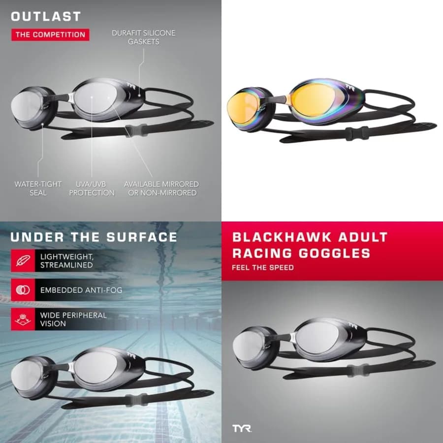 Occhialini da Nuoto Hawk Racing - Occhialini da Nuoto per Adulti, Uomo e Donna - Antiappannamento, Protezione UVA/UVB, Impermeabili
