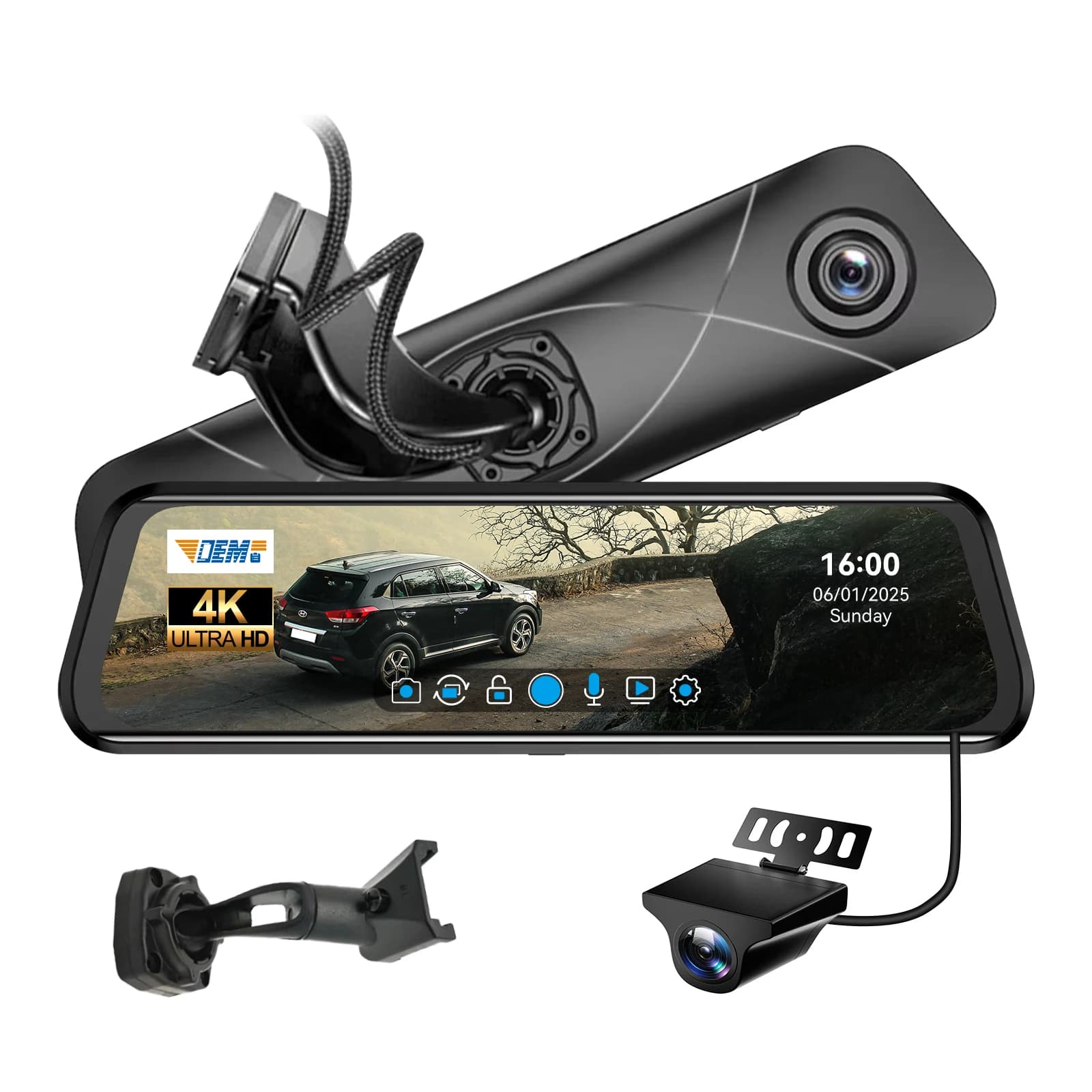 Adinkam Dash Cam 4K+1080P IPS con Schermo Touch, Sensore G, Monitoraggio Parcheggio 24H, Doppia Lente per Appassionati di Auto
