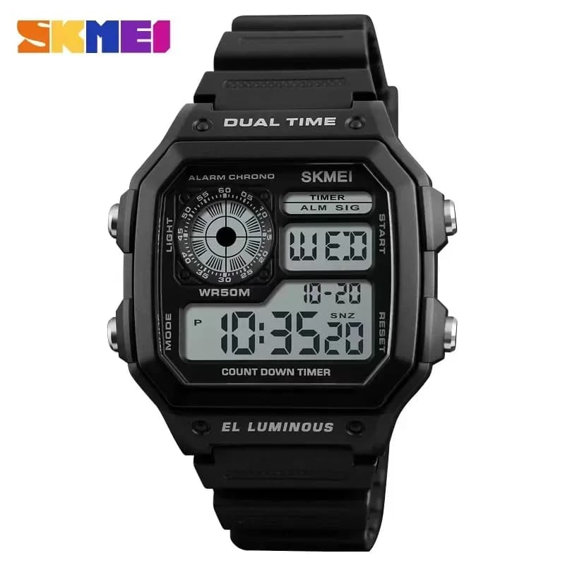 SKMEI 1299 Moda Uomo PU cinturino multifunzione orologi impermeabili allarme orologio digitale maschile reloj hombre orologio sportivo all'aperto
