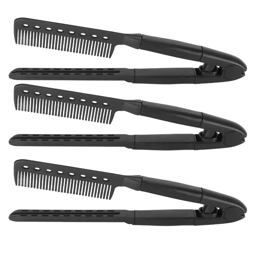 Set di 3 Pettini a V per Lisciare i Capelli, Portatili e Professionali, Neri, Resistenti al Calore, per Uso in Salone