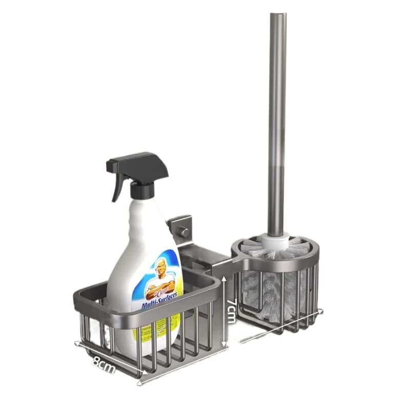 Scaffale per scopino per WC da bagno, spazio per appendere a parete in alluminio, senza punzonatura, senza angolo morto, portaoggetti per scopino per uso domestico