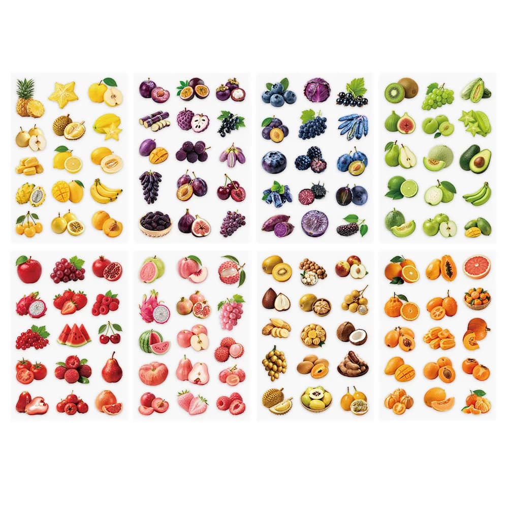 8 Pcs/Set Fruit & Vegetable Stickers, Garden Food Theme Transparent PET Decals for Pencil Case & Journal Decoration