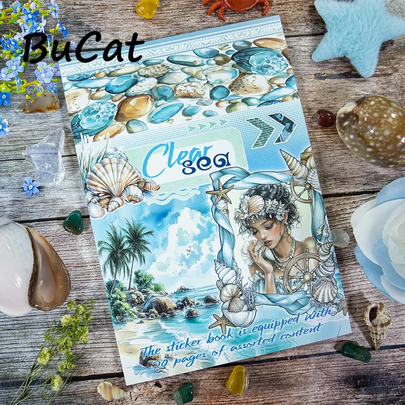 20Sheets Large Size Beach Lady Sticker Book Waterproof Dual-Material Tropical plants Washi PET Stickers Set for Scrapbooking