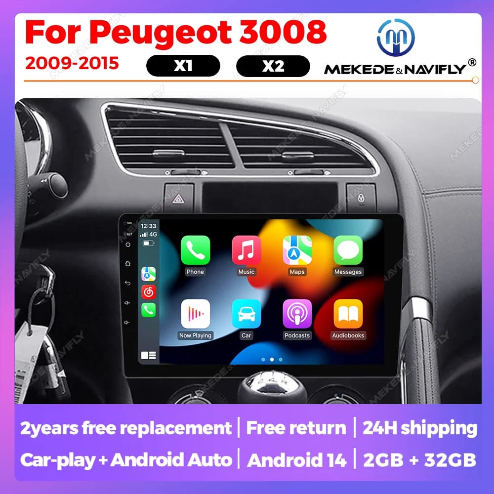 Per Peugeot 3008 5008 AT MT 2009 2012 -2016 Android 14 Autoradio Lettore video multimediale GPS RADIO Wireless CarPlay Android Auto