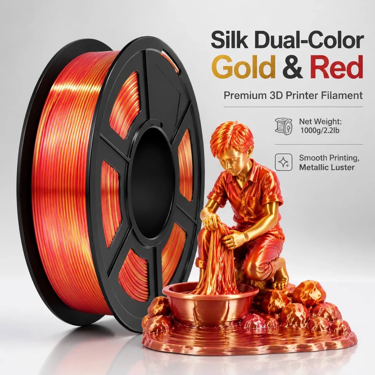 Dual Color Iridescent Silk PLA Filament 1.75mm 200g-1000g Gold Purple Gold Red High Strength Smooth Non-Clog For FDM 3D Printers