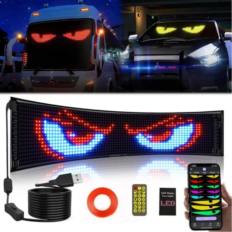 Pannello LED a Matrice di Pixel, Insegne LED Pubblicitarie Scorrevoli Luminose, Insegna LED Flessibile 5V per Auto con Controllo Bluetooth tramite App, Luci Devil Eye