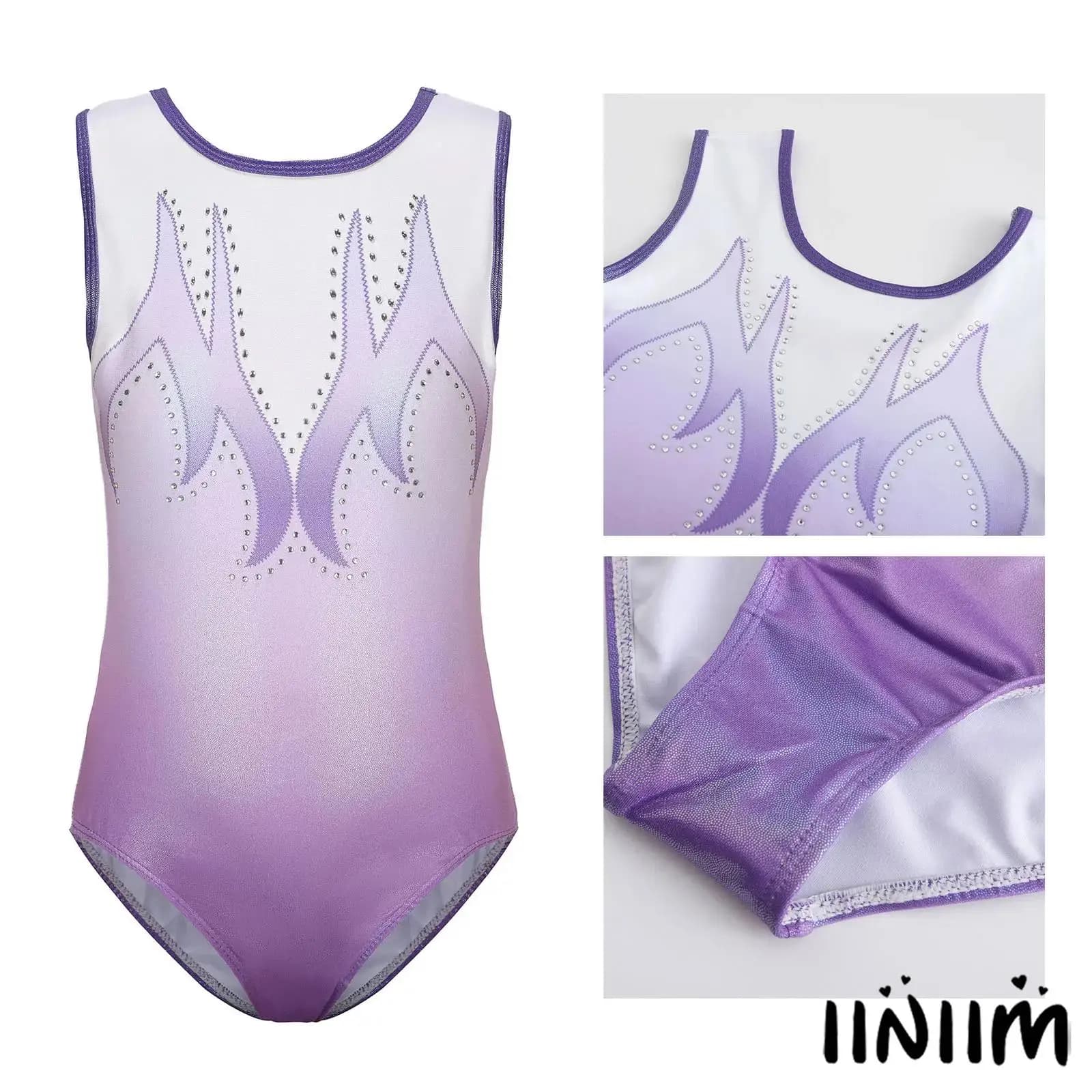 Body da Ginnastica Artistica per Bambine, Elegante e Stampato, con Collo Tondo, Senza Maniche, Metallizzato, per Pattinaggio Artistico e Danza