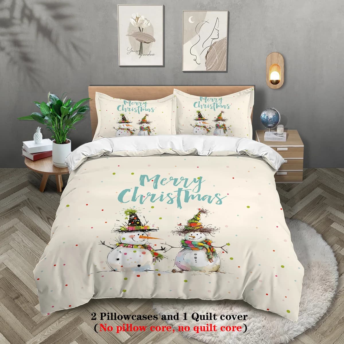 Set biancheria da letto a tema pupazzo di neve di buon Natale da 3 pezzi, 1 * copripiumino + 2 * federa, per camera da letto per adolescenti e adulti, regalo di Natale