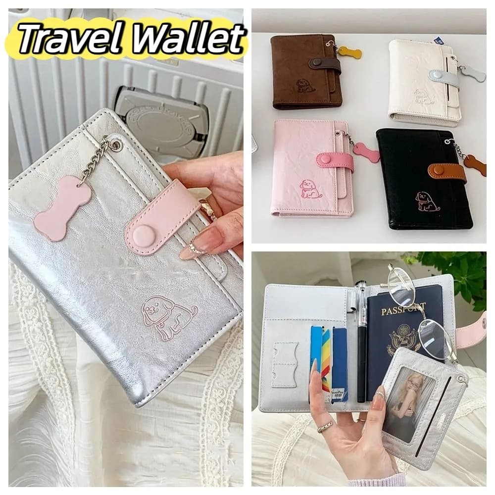 Porta Carte Creativo in PU, Borsa Porta Passaporto con Simpatico Cucciolo, Clip per Passaporto, Porta Biglietti, Portafoglio da Viaggio Multifunzionale per Uomo