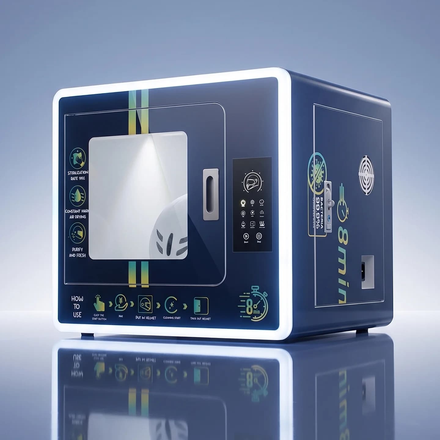 Automatic Mini Helmet Cleaning Vending Machine for Motorcycle and Bike Helmets with Sterilizing and QR Payment System