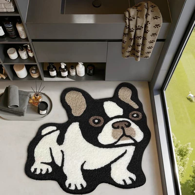Tappetino da bagno a forma di bulldog francese VIKAMA, antiscivolo, assorbente, simpatico tappetino a forma di cane per bagno, doccia, decorazione per la stanza