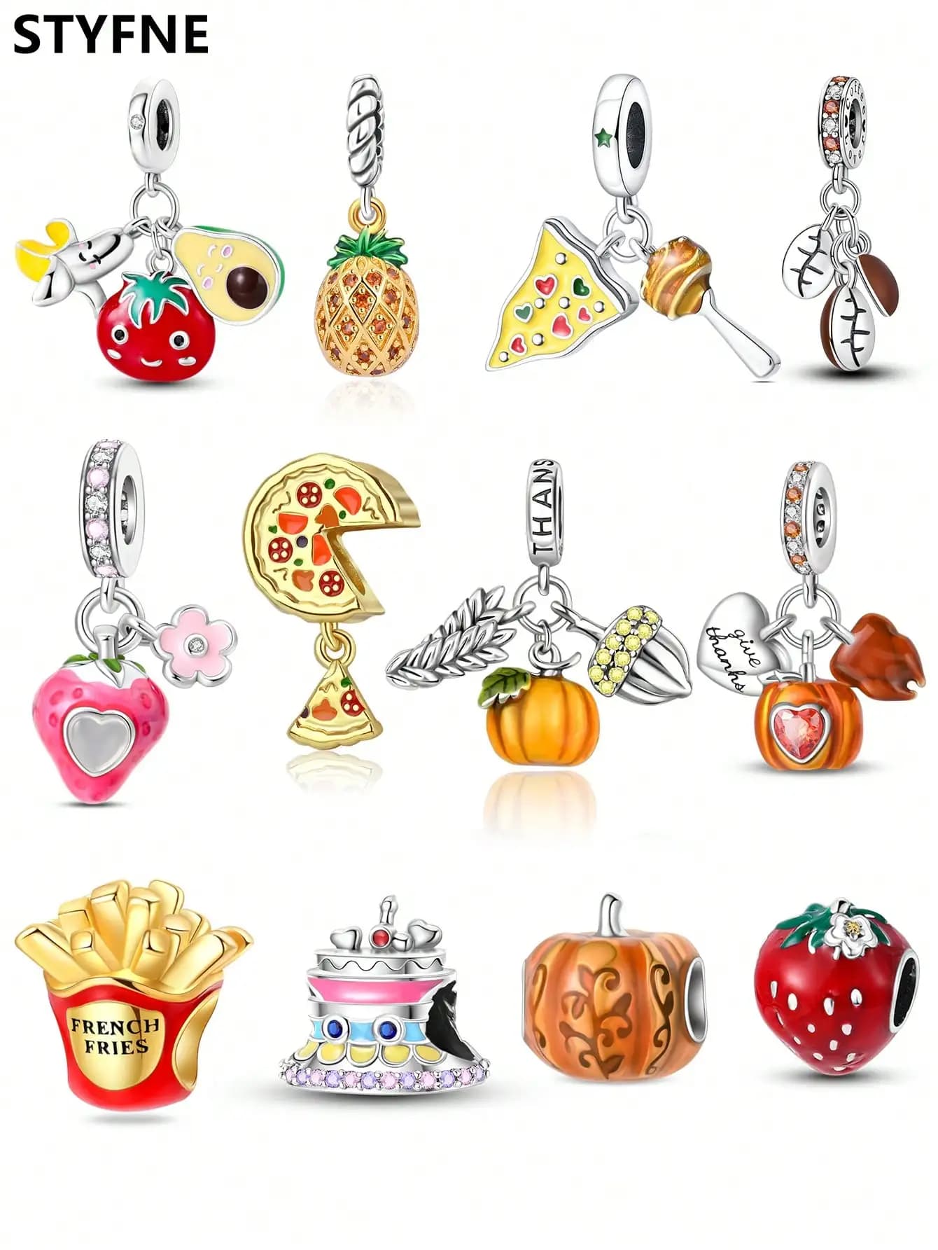 Ciondoli Plata Zucca di Halloween Ananas Perlina Argento Placcato Fit Charms Argento 925 Bracciale originale per creazione di gioielli Fascino fai da te