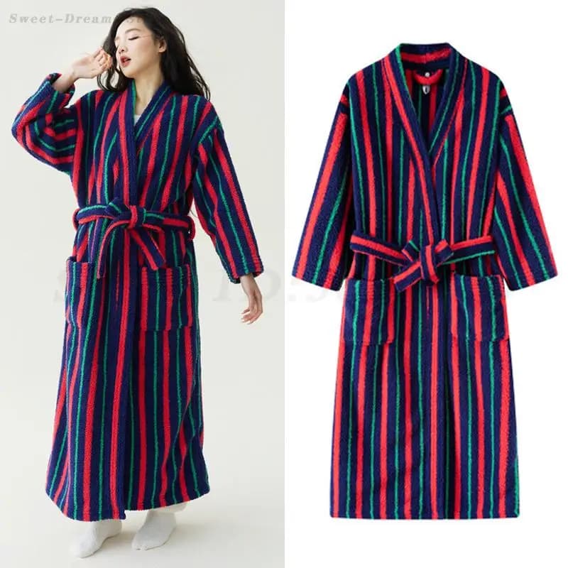 Autumn Winter Female Sexy Robe Coral Fleece Thick Warm Sleepwear Flannel Casual Kimono Bathrobe Home Clothes Loose Loungewear
