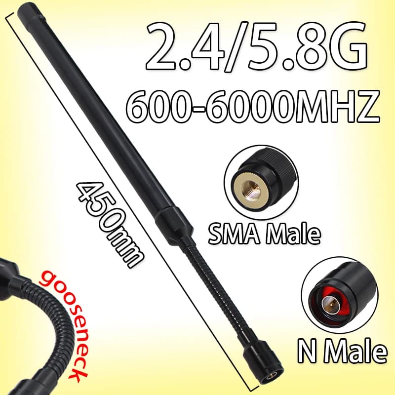 Antenna a collo di cigno 5G 600-6000 MHz GSM LTE 2.4G 5.8G WIFI Router omnidirezionale Antenna remota esterna in fibra di vetro SMA N Maschio hea