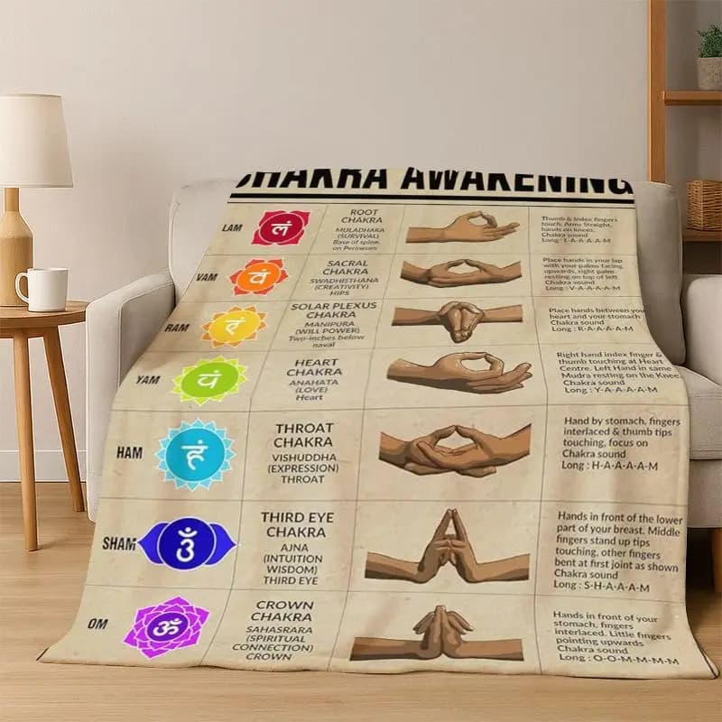 Coperta in flanella per yoga, energia cosmica, arcobaleno, 37 chakra, meditazione, morbida e calda, per camera da letto, soggiorno, letto, viaggio, regalo
