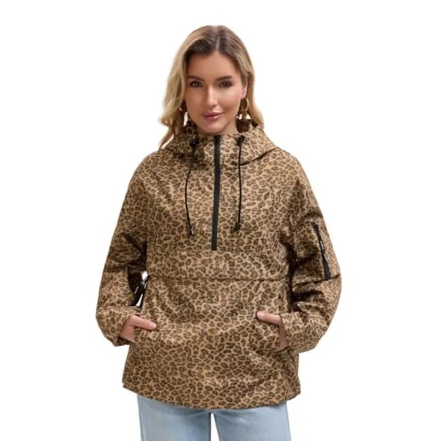 Giacca Antipioggia PUFFIT da Donna, Giacca Leggera con Cappuccio Stile Anorak, Resistente all'Acqua