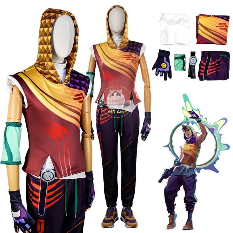 Costumi Cosplay Anime Game Miks, Uniforme Miks con Cappuccio, Cintura, Fascia da Braccio, Guanto, Cosplay di Halloween per Uomini