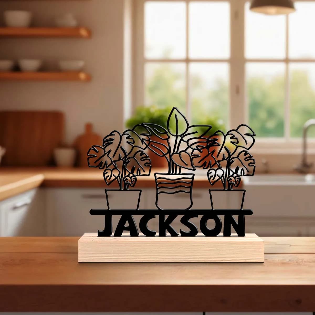 1pc Personalized Desktop Metal Ornaments Customizable Content With Wooden Base Home or Office Decorations