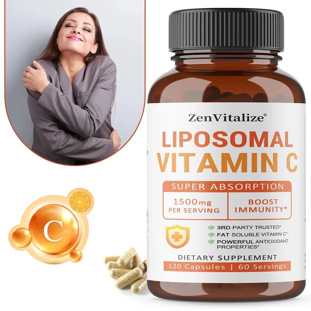 Vitamina C Liposomiale 1450mg, Alta Assorbenza, Energia, Supporto al Sistema Immunitario, Stimolazione del Collagene e Integratore Antiossidante, Non-OGM