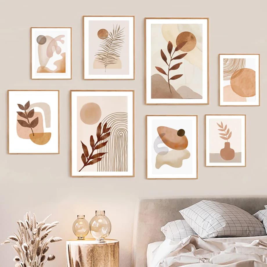 Boho Beige Abstract Posters And Prints Mid Century Modern Wall Art Canvas Painting Art Mural Pictures For Living Room Home De