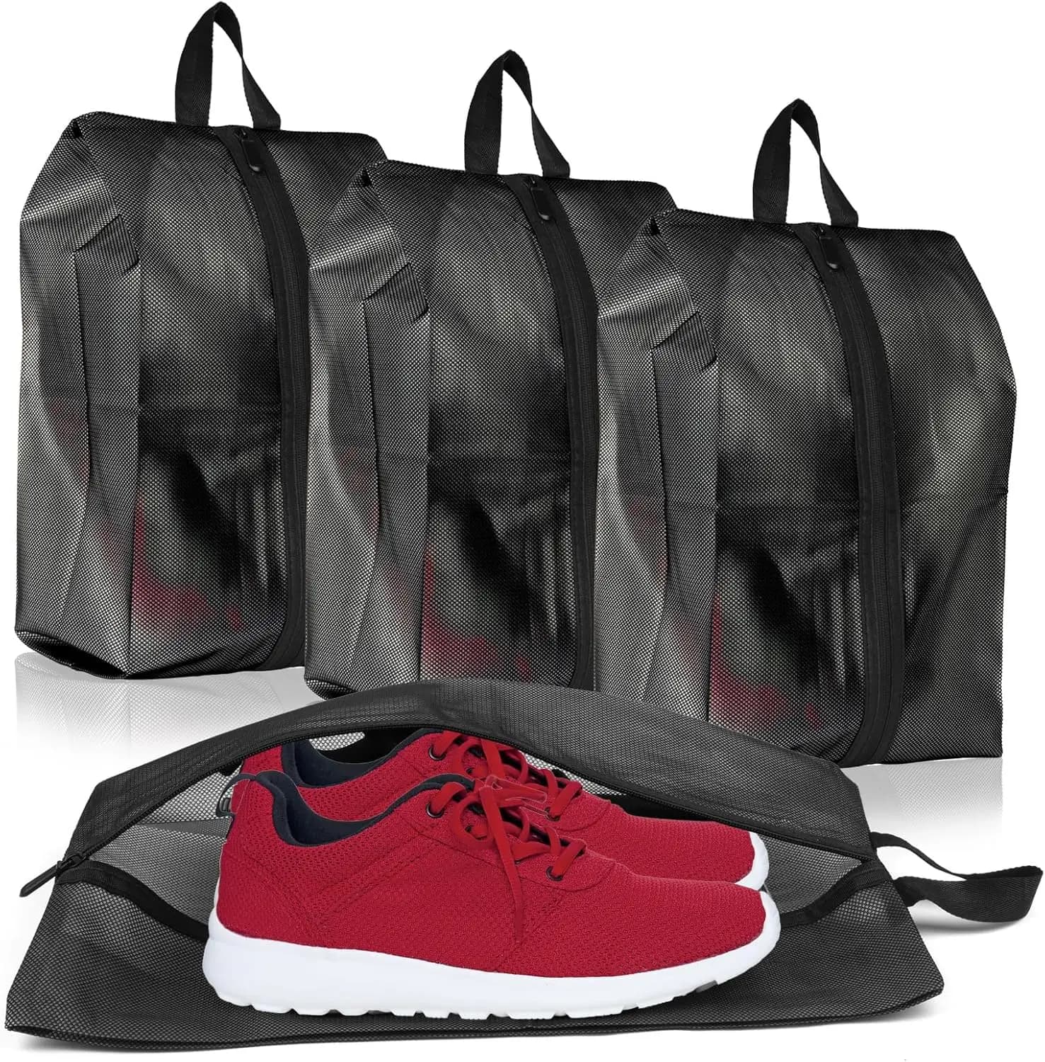 Set di 4 Borse Impermeabili per Scarpe da Viaggio con Cerniera, Ampio Contenitore Portatile per Sneakers e Accessori da Palestra