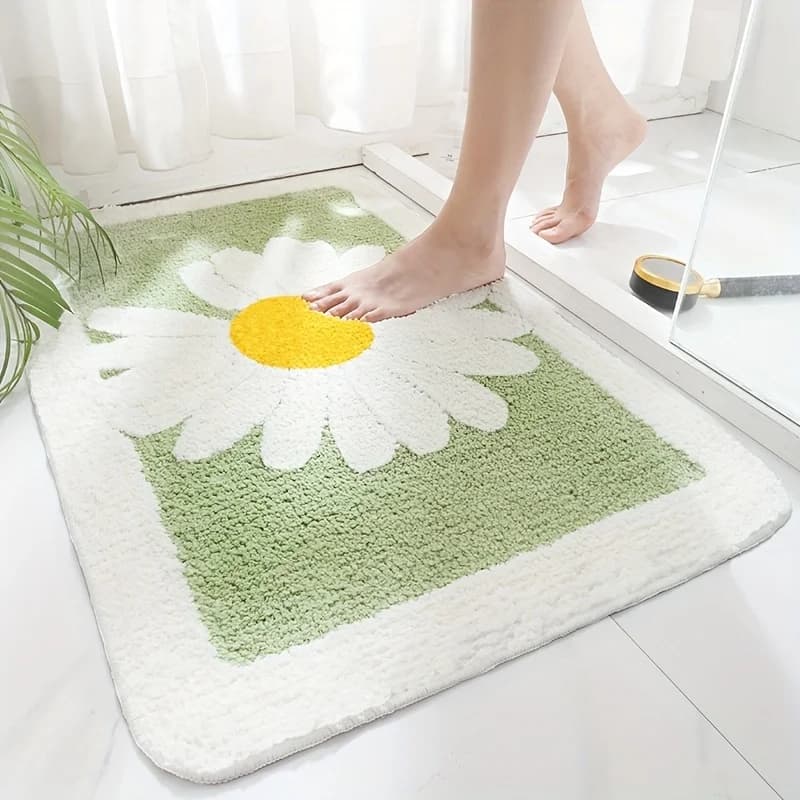 Tappetino da Bagno Antiscivolo con Motivo Margherita, Morbido e Soffice, Assorbente e ad Asciugatura Rapida, con Presa Testurizzata per Bagno, Toilette, Doccia, Cucina