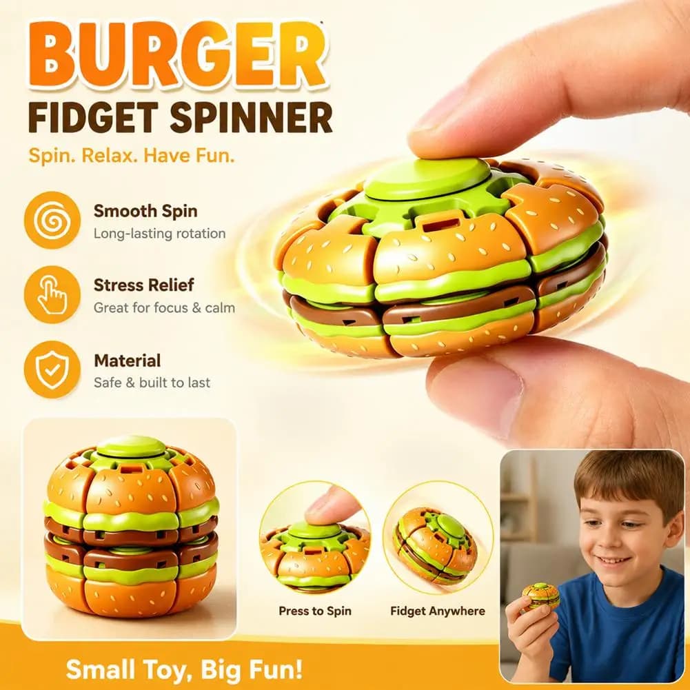 Hamburger Fidget Spinner Press The Gyro Ball Decompression Toy Burger Stress Ball with Spinning Top Squeeze Rotate Fidget Toy