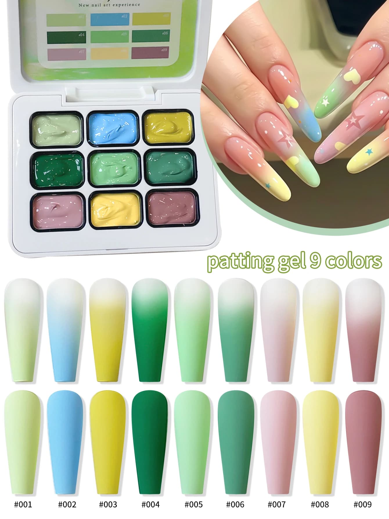 XEIJAYI 9 Colors Green Patting Gel Smudge Canned High Saturation Popular Semi-Solid Nail Polish Gel Nail Salon Special