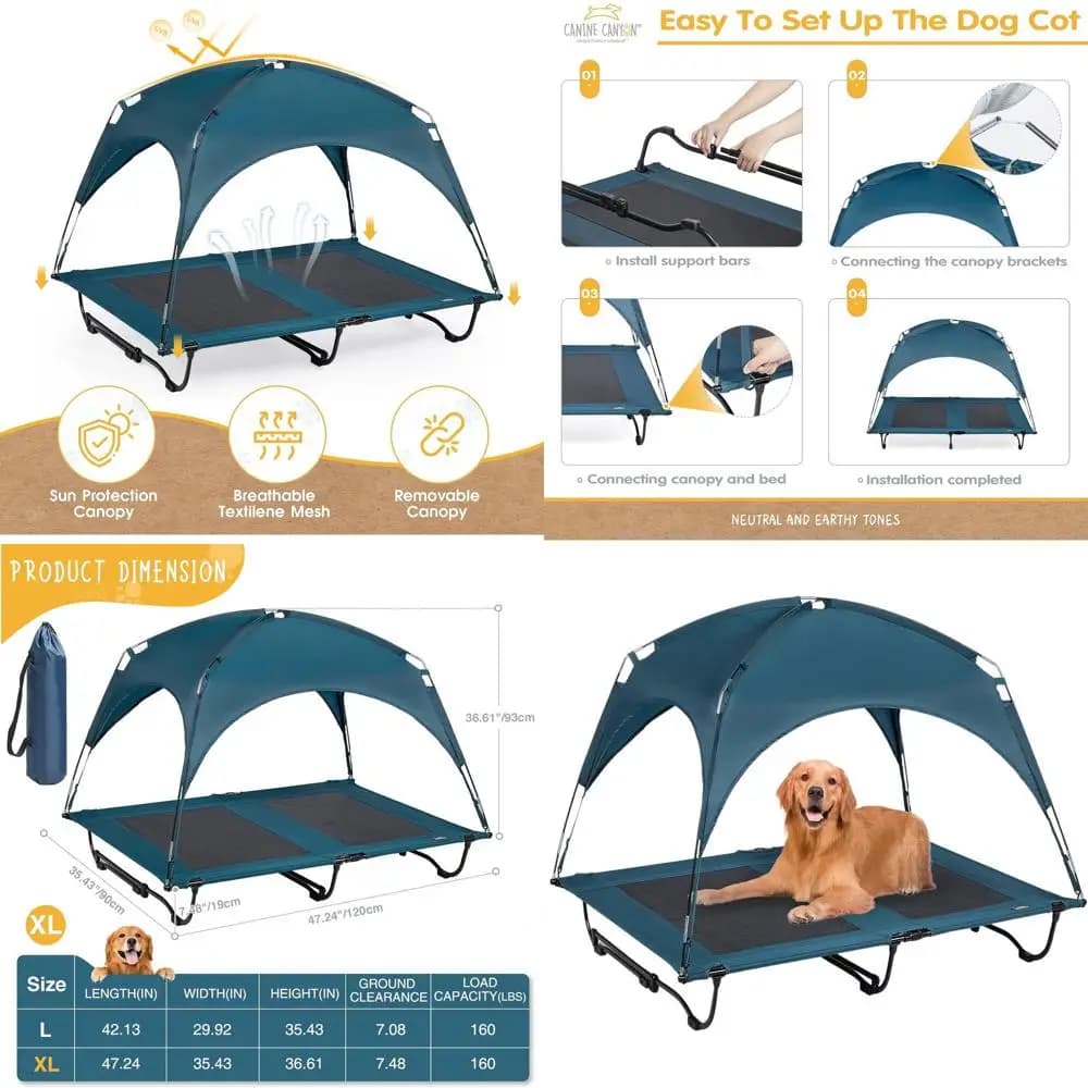 Lettino per cani grande 47 con baldacchino rimovibile, letto rinfrescante rialzato per cani di grossa taglia, rete lavabile, letto per animali domestici per interni ed esterni