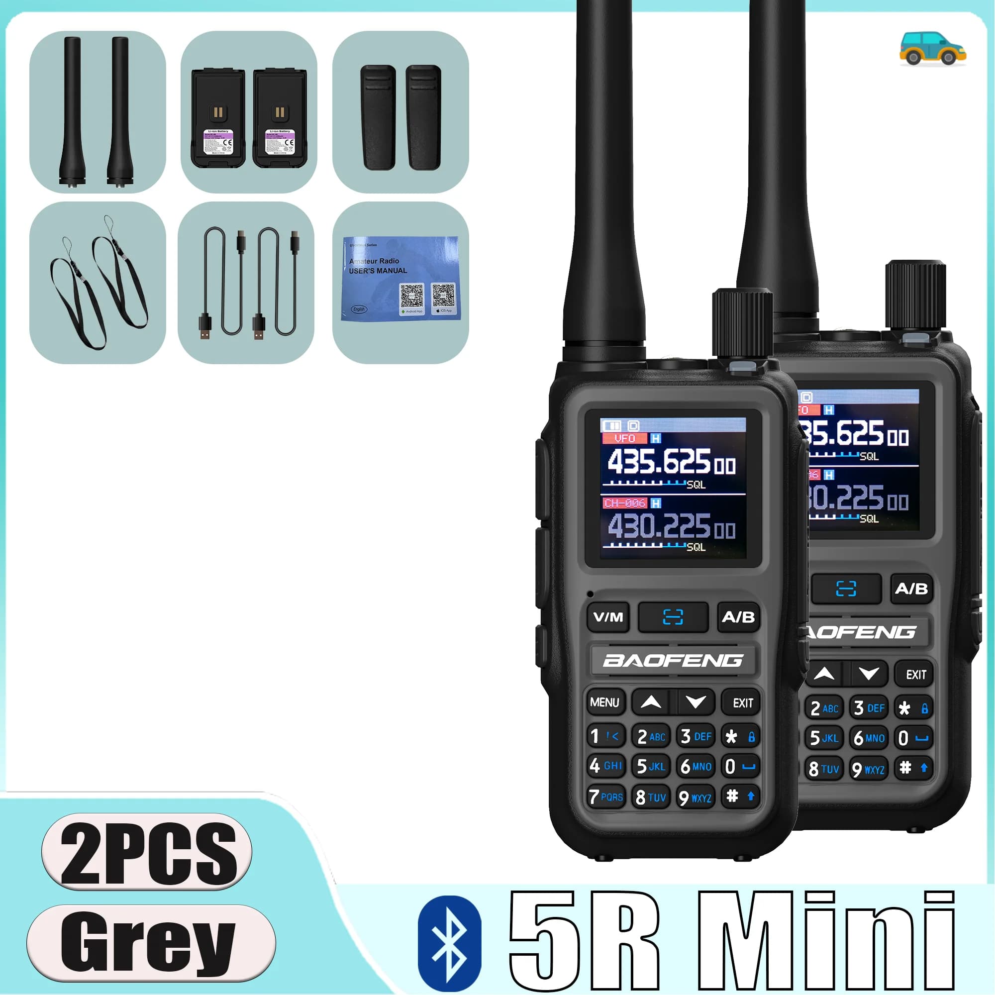 Baofeng 5R Mini Ham Radio Walkie Talkie a lungo raggio Doppio orologio Doppio PTT Bluetooth Programmazione Tipo-C Jack Aggiornamento 5R per il campeggio