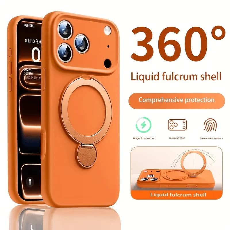 Custodia Protettiva in Silicone Liquido con Supporto Magnetico a 360° per iPhone 17 Air 15 14 13 16 Pro Max Plus, Compatibile con Ricarica MagSafe