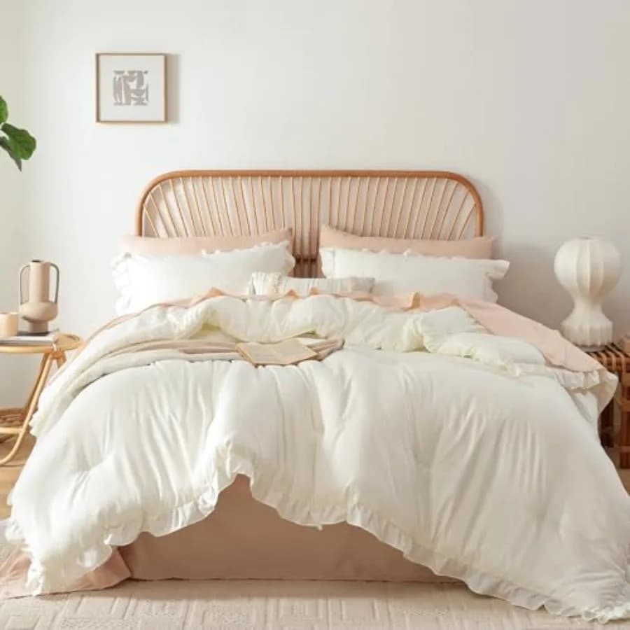 Set Copripiumino con Volant e 1 Federa, Morbido Set Letto Vintage Stile Fattoria, Copripiumino Soffice Shabby Chic